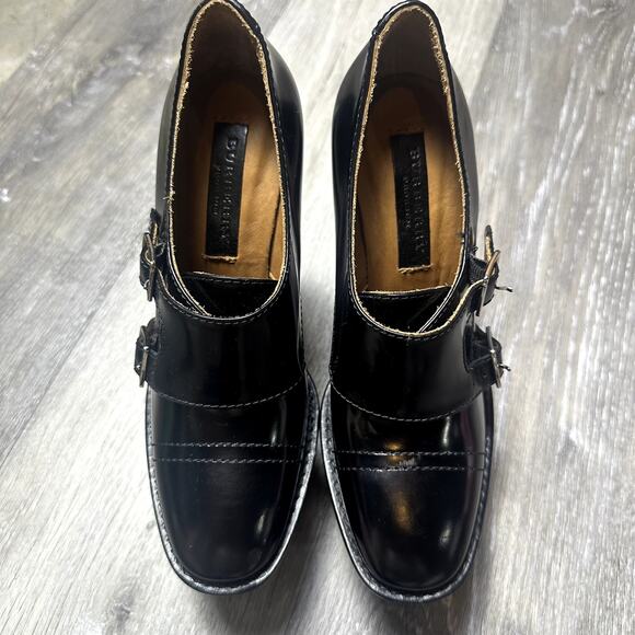 Burberry Black Prorsum Leather Monk Double Buckle Platform Wedge - Picture 11 of 12